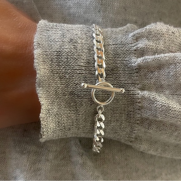 Sterling Silver Toggle Curb Chain Bracelet - Picture 1 of 1